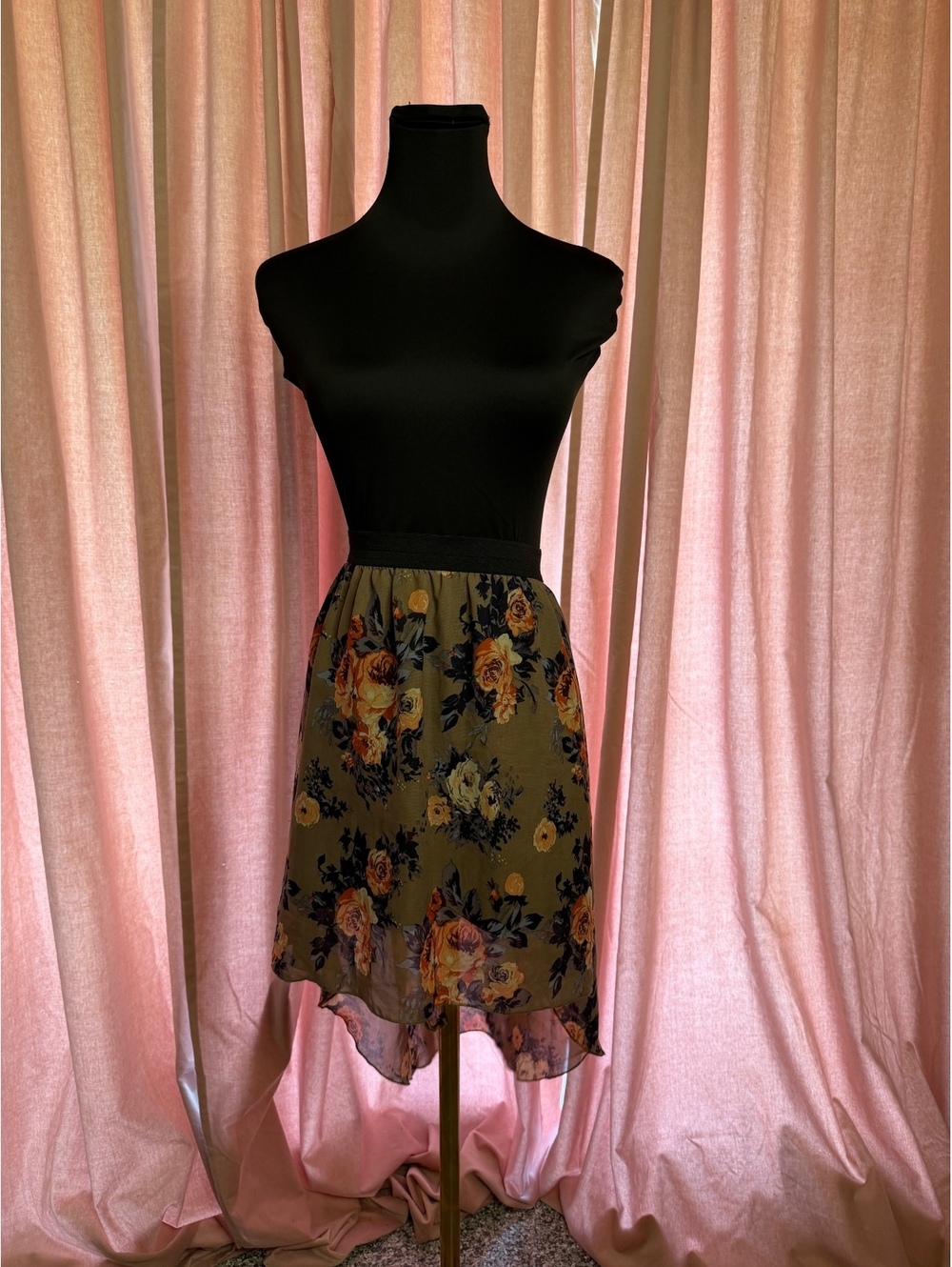Charlotte Russe Olive Green Floral High-Low Skirt